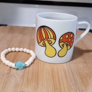 Retro Mushroom Mug & Cute Stone Beaded Turtle Bracelet